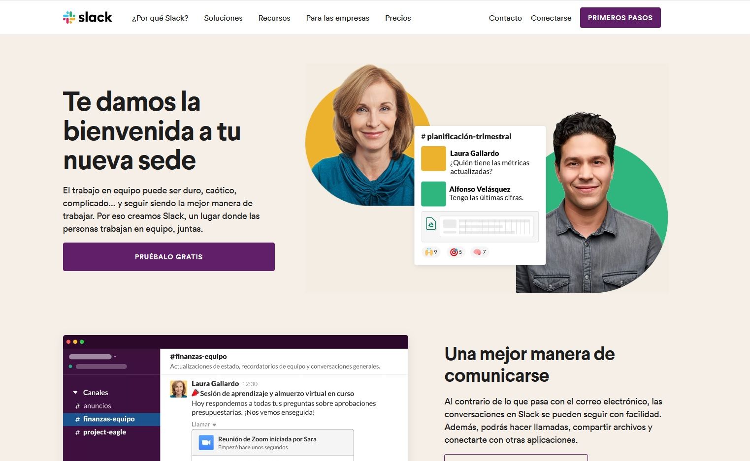 Portada de la aplicación slack